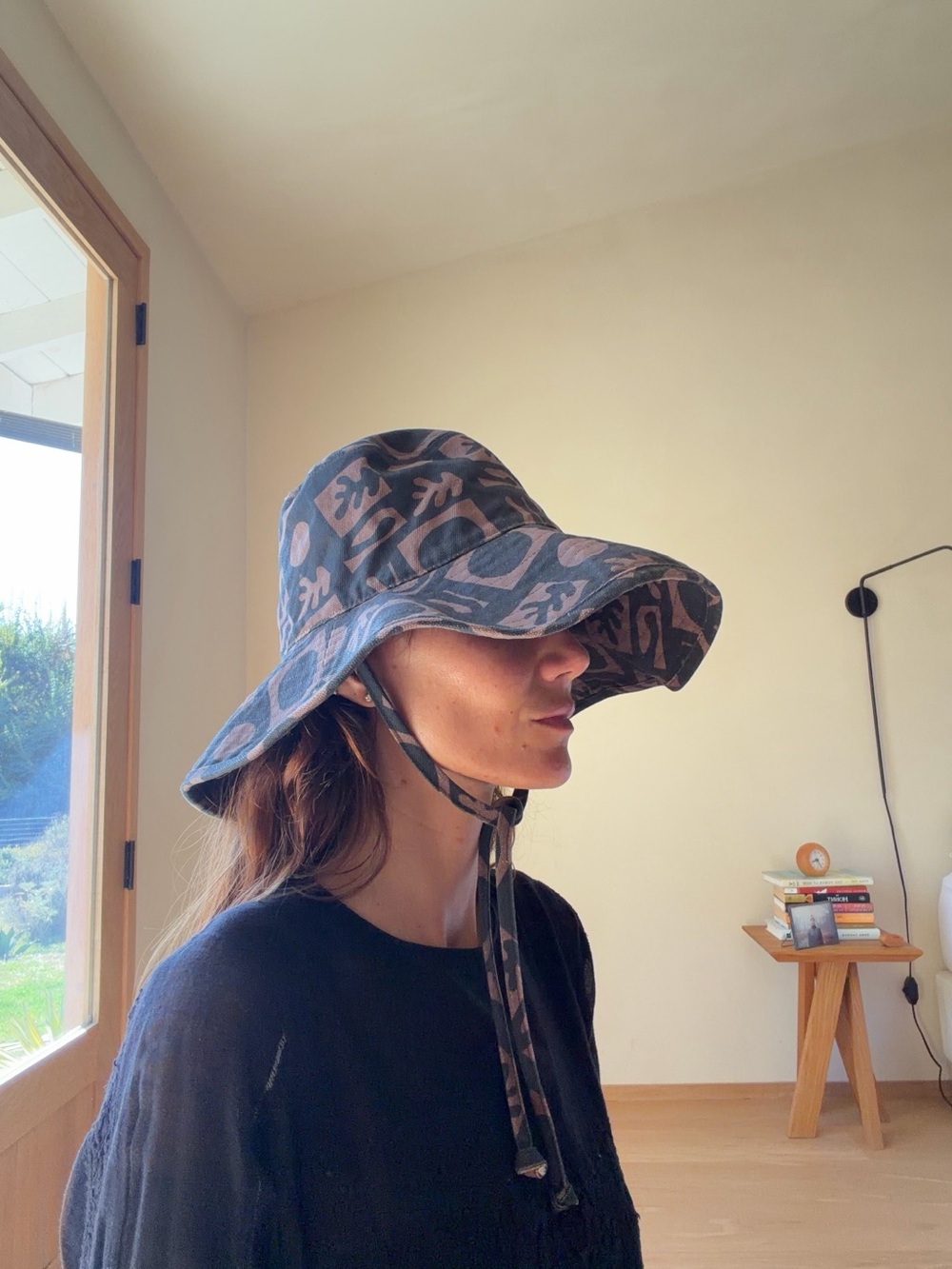 Lack Of Color Kids Wide-Brim Hat in Black and Brown Abstract Print - Picture 7 of 7